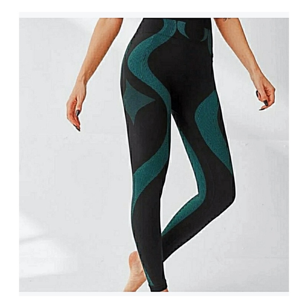 NEW Leggings Yoga Leggings Black Green Workout High Waist Leggings Size L